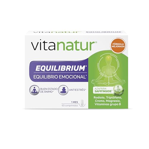 Vitanatur - Equilibrium (1), Complemento Alimenticio, con Azafrán, Rodiola, Triptófano y Vitamina B, Ingredientes que ayudan en Situaciones de Estrés (1) y el Estado de Ánimo (1) - 60 Comprimidos