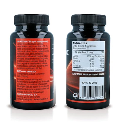 Soria Natural - vit&min L-Lisina – Apoya la Recuperación en Lesiones - Ayuda en Alteraciones Articulares, Óseas - Reforzado con Selenio, Ácido Ascórbico, Zinc y Vitamina B6-60 comprimidos de 900mg