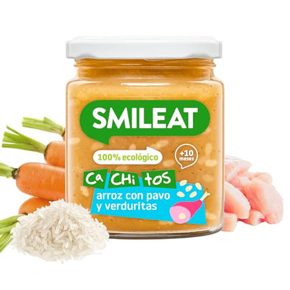Smileat - Tarrito Ecológico CA-CHI-TOS de Arroz con Pavo y Verduras, Ingredientes Naturales, Para Bebés a Partir de los 10 Meses - 230g