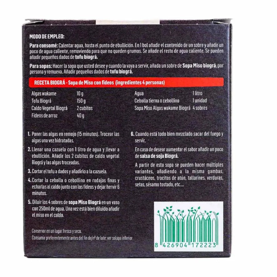 Sopa Miso Rojo con Algas Wakame Bio Vegan 4 Sobres Biogra