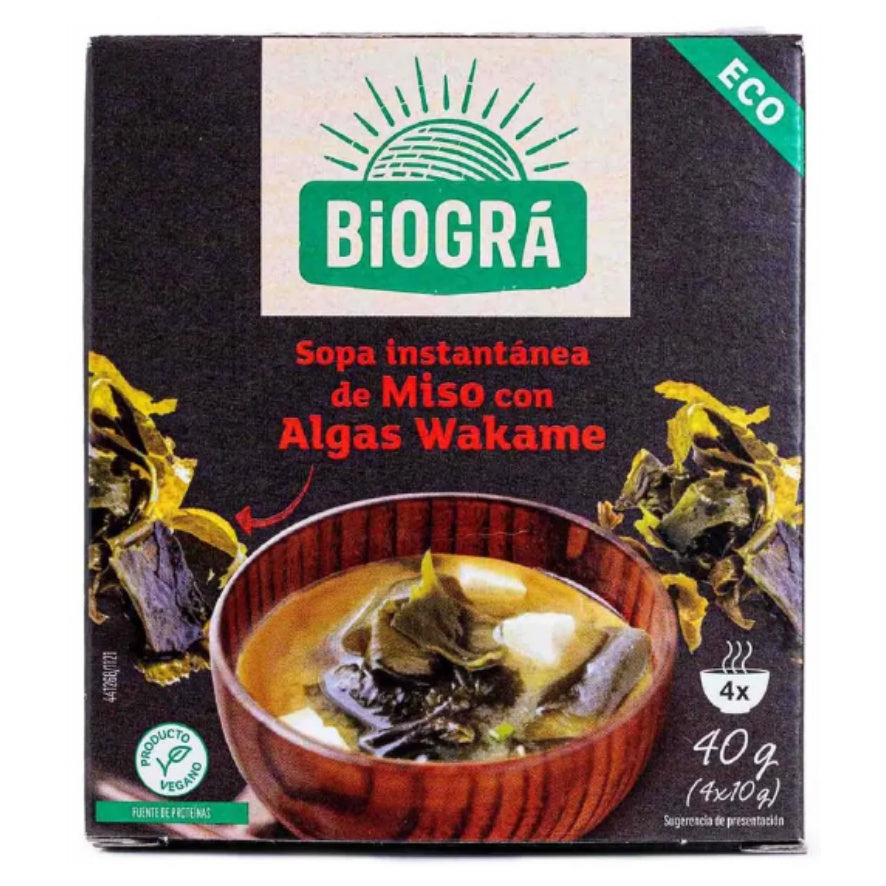Sopa Miso Rojo con Algas Wakame Bio Vegan 4 Sobres Biogra