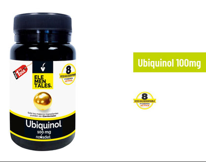 Novadiet - ELEMENTALES UBIQUINOL 100 MG Càpsulas con Kaneka Ubiquinol - Complemento Alimenticio Potente Antioxidante - Apoyo Cardiovascular, Oral, Neuronal y Renal - 30 Cápsulas Blandas Vegetales