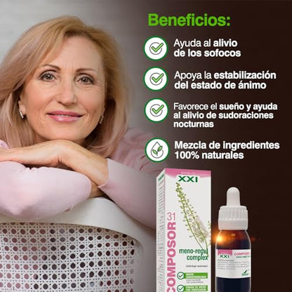 Composor 31 Meno-Regul Complex – Con Extracto de Cimicífuga con Vitaminas B6 y B12 – Ayuda Ante Síntomas Asociados con la Menopausia - Salud Femenina – Mayor Absorción - 50ml