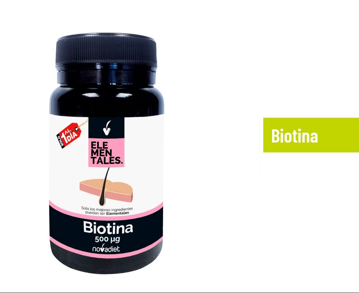 Novadiet - ELEMENTALES BIOTINA 500 µg Comprimidos - Ayuda a Mejorar la Salud de Cabello, Piel y Uñas - 120 Comprimidos