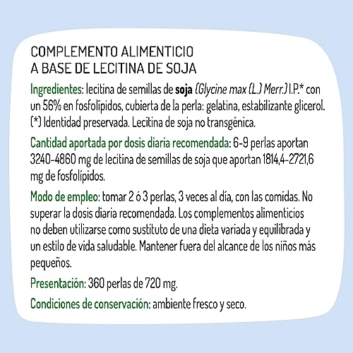 El Granero Integral - Lecigran - 360 Perlas - 720 mg - Elaborado con Lecitina de Semillas de Soja- Alto Contenido en Fosfolípidos - Ayuda a Enriquecer la Alimentación