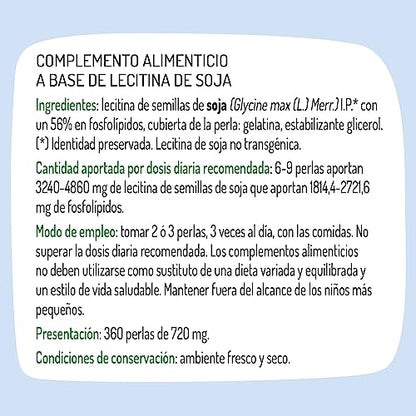 El Granero Integral - Lecigran - 360 Perlas - 720 mg - Elaborado con Lecitina de Semillas de Soja- Alto Contenido en Fosfolípidos - Ayuda a Enriquecer la Alimentación
