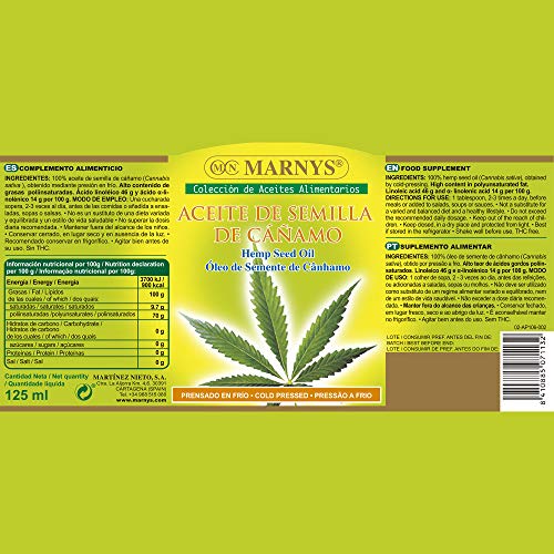 MARNYS Aceite Alimentario de Semilla de Cáñamo 125ml