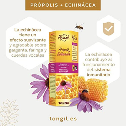 Apicol Própolis + Echinácea | Propóleo y Equinácea en Gotas 60 ml | Irritación de Garganta, Apoyo Inmune, Efecto Suavizante en Cuerdas Vocales - Sin Alérgenos | de Tongil