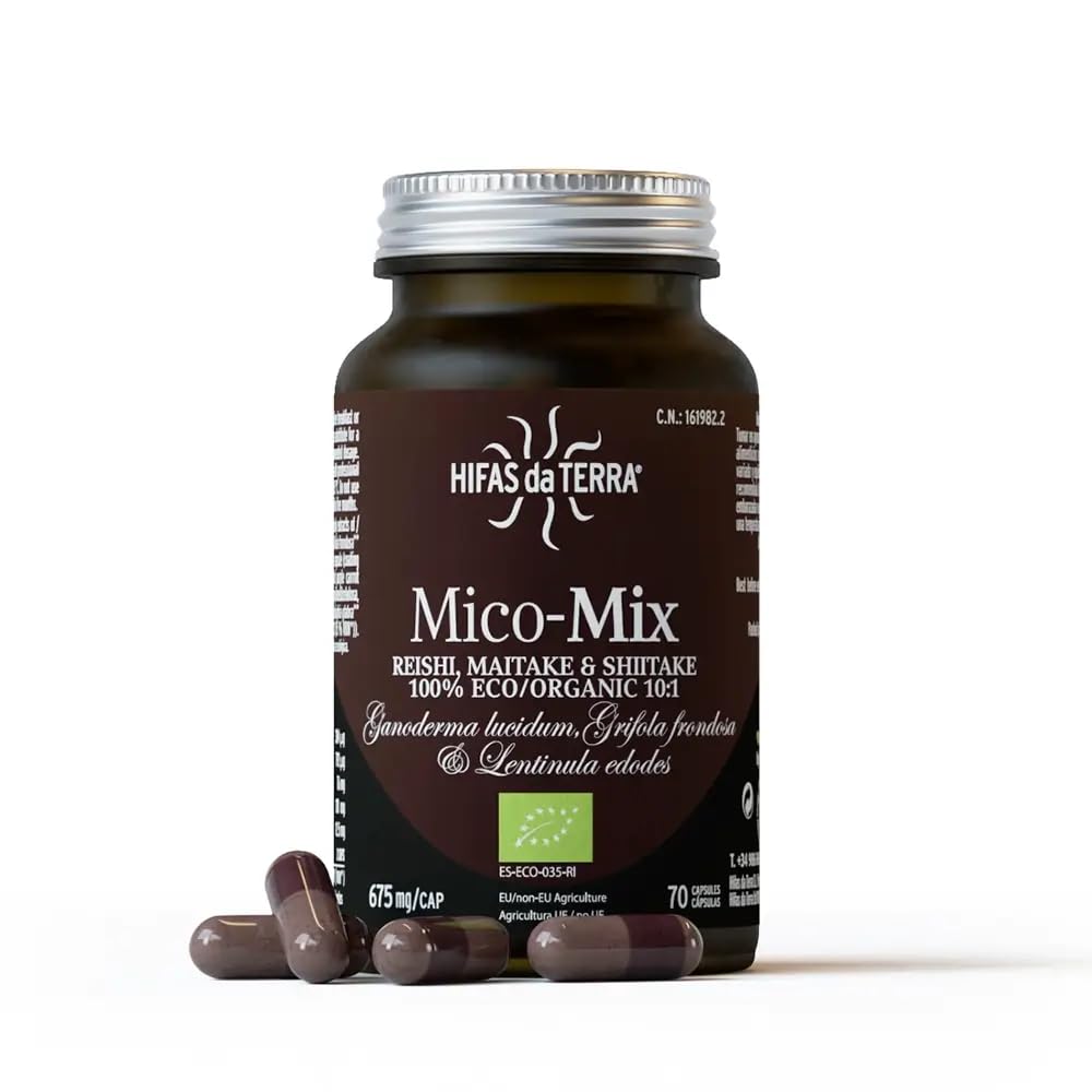 HIFAS DA TERRA - Mico-Mix - Extracto Puro de Reishi, Maitake y Shiitake - Extracto de Hongos - 70 Cápsulas