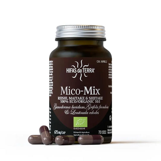 HIFAS DA TERRA - Mico-Mix - Extracto Puro de Reishi, Maitake y Shiitake - Extracto de Hongos - 70 Cápsulas