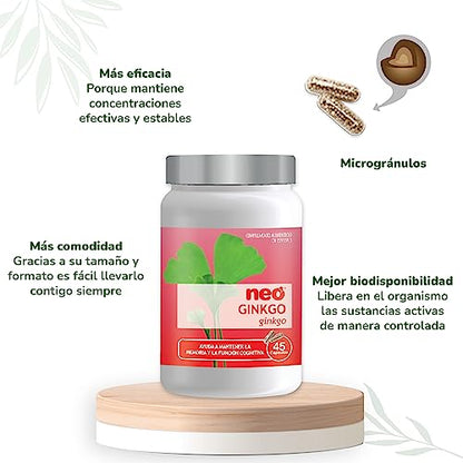 NEO | Extracto de Ginkgo Biloba | 45 Cápsulas | Ayuda a Mejorar la Circulación | Favorece la Memoria y la Concentración | 200 mg | Complemento Alimenticio Natural