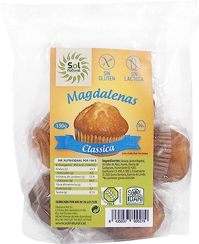 SOLNATURAL Magdalenas S/Gluten Clasica 5/U 190 g, Estándar, Único