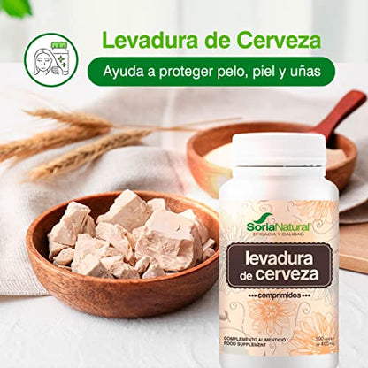 Soria Natural Levadura de Cerveza - Comprimidos para Mantener la Salud de la Piel, Cabello y Uñas - Mejora la salud digestiva y ayuda a reducir el cansancio - 500 comprimidos