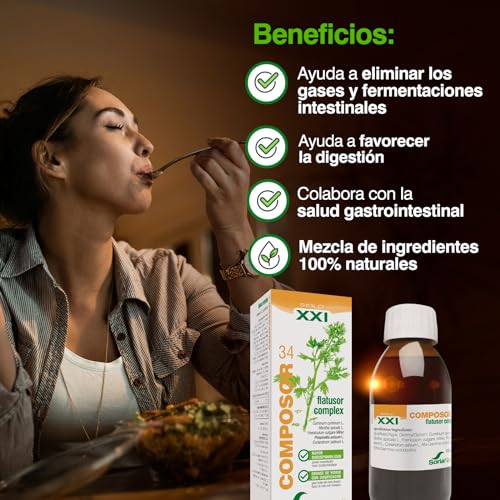 Soria Natural Composor 34 Flatusor Complex – Con Extractos de Comino, Hierbabuena, Hinojo, Anís Verde y Cilantro – Ayuda a la Digestión – Contribuye a Eliminar los Gases – Salud Digestiva - 100ml