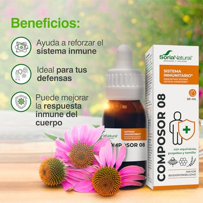 Soria Natural Composor 8 - Equinácea, Propóleo y Tomillo - Aumenta tus Defensas, Refuerza el Sistema Inmune - Prevención y Alivio de Resfriados -100% Natural -