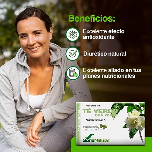 Soria Natural Té Verde Comprimidos - Propiedades Antioxidantes y Diuréticas – Con Camellia Sinensis L. - Aliado en tus Dietas de Control de Peso - 60 Comprimidos de 600 mg