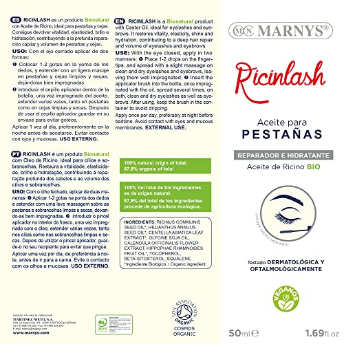 Aceite De Ricino Bio Para Pestañas - Ricinlash - Volumen a pestañas y cejas - Ingredientes 100% Naturales - 50ml