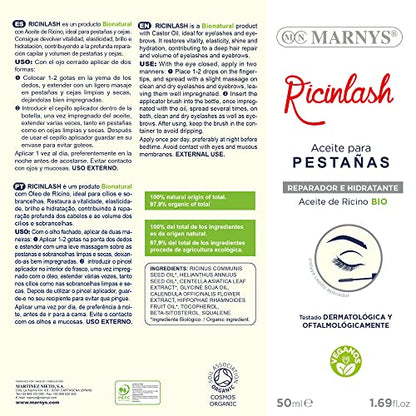 Aceite De Ricino Bio Para Pestañas - Ricinlash - Volumen a pestañas y cejas - Ingredientes 100% Naturales - 50ml