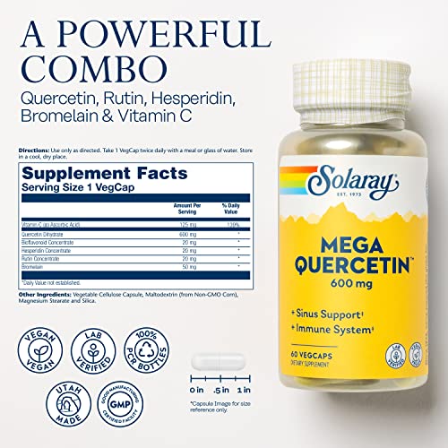 Mega Quercitin 600 mg – 60 cápsulas veganas.