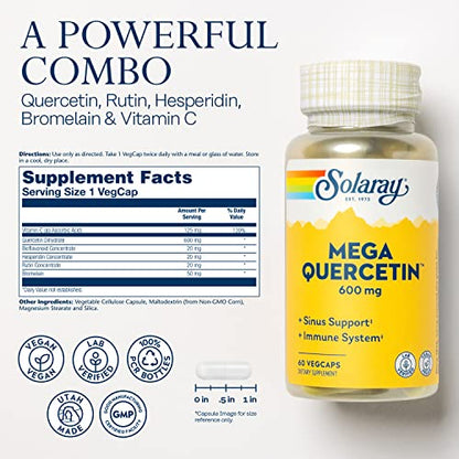 Mega Quercitin 600 mg – 60 cápsulas veganas.