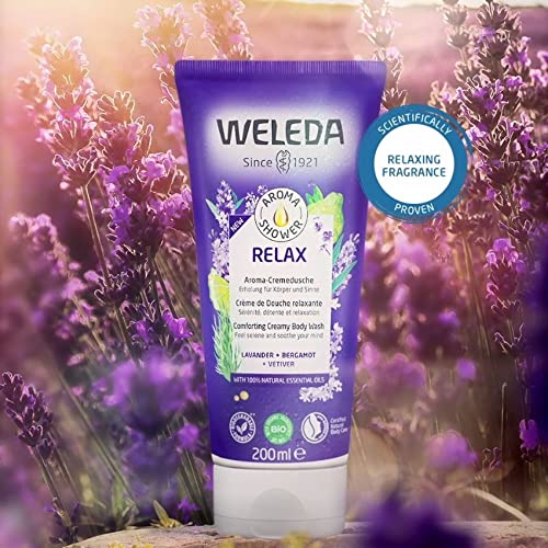 Weleda - Aroma Shower Relax, Gel de Ducha con Aceites 100% Naturales, Aroma de Lavanda, Bergamota y Vetiver, Limpia Suavemente, Vegano, Apto para Todo Tipo de Pieles - 200 ml