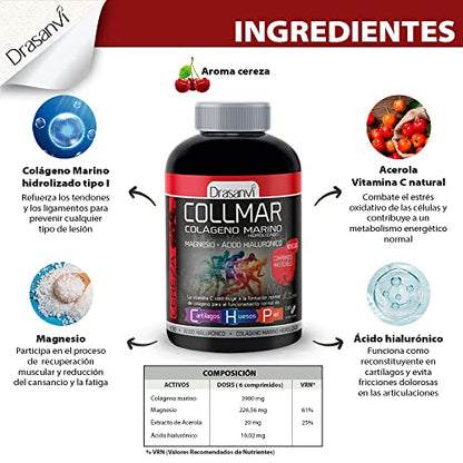 DRASANVI COLLMAR COMPRIMIDOS MASTICABLES - COLÁGENO Marino + Magnesio + Vitamina C + Ácido hiaulorónico - Sabor CHOCO GALLETA - 180 comprimidos