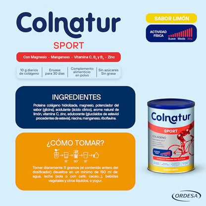 Colnatur Sport Limón | 350g | Colágeno con Magnesio, Zinc y Vitamina C para Músculos, Huesos y Articulaciones