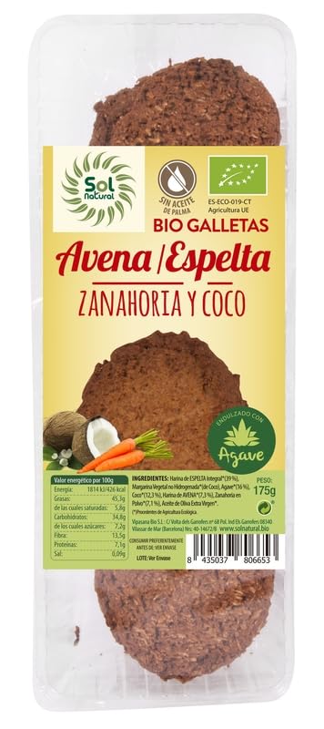 SOLNATURAL Galletas DE ESPELTA-Avena Zanahoria Coco 175 g, No aplicable