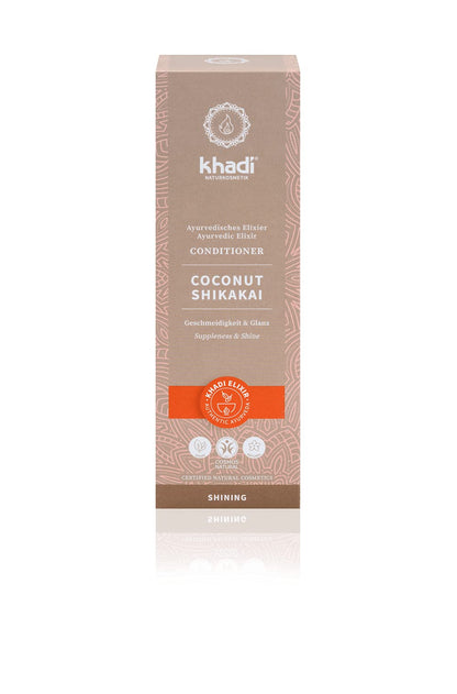 khadi COCONUT SHIKAKAI Acondicionador ayurvédico, 100% naturales, sin silicona, coco & shikakai para la flexibilidad, brillo, peinabilidad, también para rizos, cosmética natural certificada 200ml