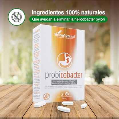 Soria Natural Probicobacter - con Lactobacillus reuteri PylopassTM, extracto de bróxoli y vitaminas A, C y B12 – Ayuda a la Eliminación de la Helicobacter Pylori - Caja con 21 comprimidos de 750 mg