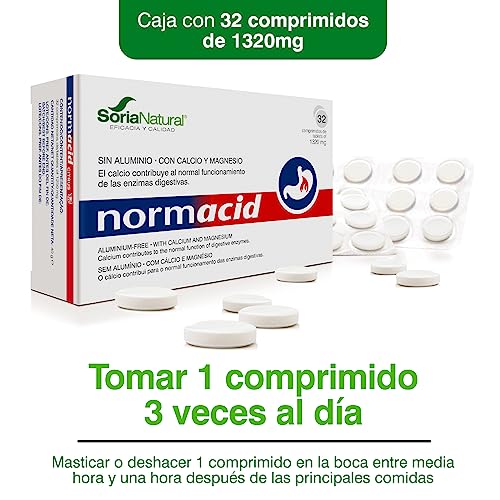 Soria Natural Normacid New - Magnesio, Calcio, Potasio - Alivia la Acidez Estomacal, Indigestión, Pesadez - 32 comprimidos