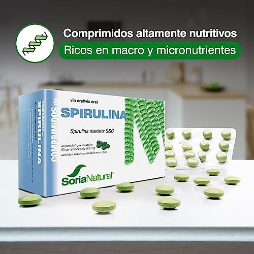 Soria Natural Spirulina Comprimidos - Superfood para Energía y Vitalidad - Refuerza tu Nutrición Diaria, Alto Contenido de Minerales y Proteína - Caja 60 comprimidos