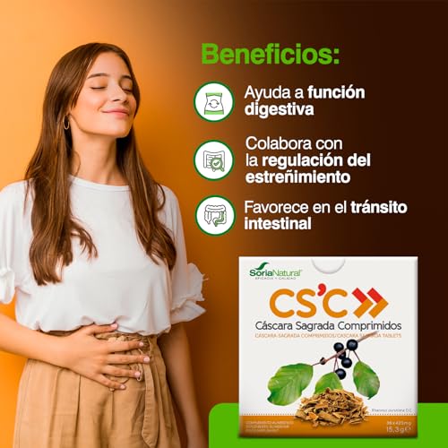 Soria Natural Cáscara Sagrada Comprimidos – Favorece la Salud Intestinal - Acción Laxante Natural – Ayuda a la Función Digestiva y a la Regulación del Estreñimiento - 36 comprimidos de 425 mg.