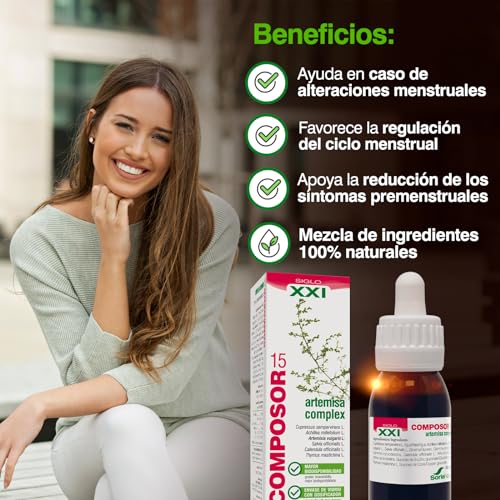 Soria Natural Composor 15 Artemisa Complex – Con Extractos de Ciprés, Milenrama, Artemisa, Salvia, Caléndula, Tomillo, Zinc y Cobre – Ciclo Menstrual - Alteraciones Menstruales - Salud Femenina - 50ml