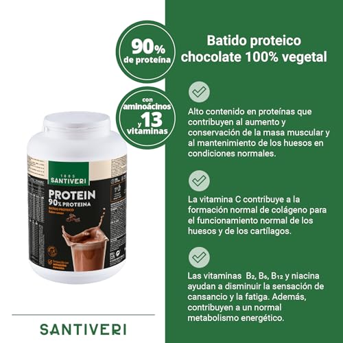 SANTIVERI - Protein-90 Instantáneo en Polvo, Alto Contenido en Proteína a Base de Proteína 100% Vegetal, Aminoácidos y Vitaminas