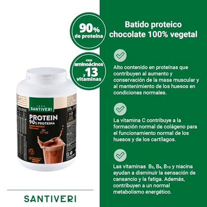SANTIVERI - Protein-90 Instantáneo en Polvo, Alto Contenido en Proteína a Base de Proteína 100% Vegetal, Aminoácidos y Vitaminas