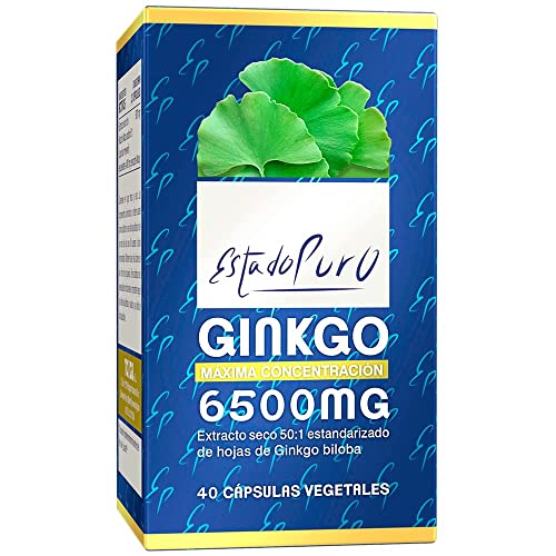 Ginkgo Biloba Estado Puro 6500mg | Extracto Estandarizado y Máxima Concentración | 24% de Flavonoides y 6% de Terpenos | Memoria y Concentración + Circulación | 40 Cápsulas de Tongil