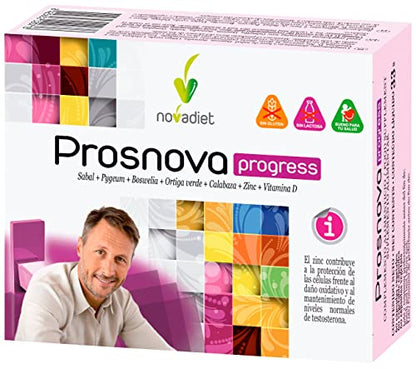 Novadiet - PROSNOVA PROGRESS con Zinc, Vitamina D, Sabal, Pygeum, Boswellia y Ortiga Verde - Complemento Alimenticio Para la Salud Prostática - Ayuda a Mejorar las Molestias de la HBP - 60 Cápsulas