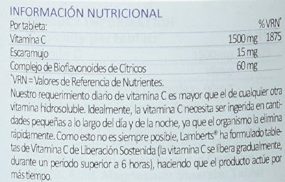 Lamberts Vitamina C Liberacion Sostenida 1500mg - 120 Tabletas