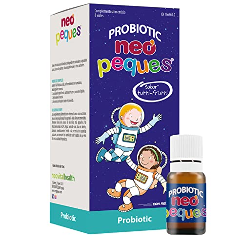 NEO PEQUES Probiotic | 8 Viales | Complemento Alimenticio a Base de Probióticos y Prebióticos | Para Mejora del Bienestar Digestivo en Niños | Sabor Tutti Frutti