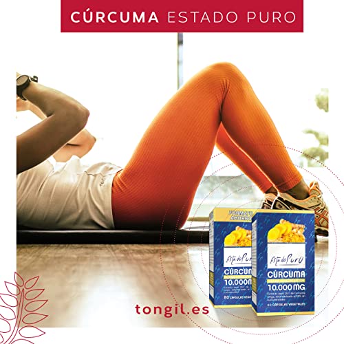 Cúrcuma con Pimienta Negra | Cúrcuma Estado Puro 10000mg | Antiinflamatorio Natural, 25x Veces Más Concentrada, Tres Tipos de Curcumina | 80 Cápsulas de Cúrcuma Tongil