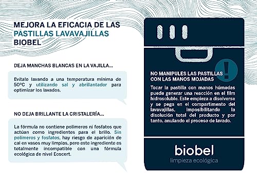 Biobel - Pastillas para Lavavajillas - Origen Natural - Pastillas Monodosis Todo en 1 - Limpia y Desengrasa la Suciedad Incrustada - Envoltorio Hidrosoluble - Sin Perfume - 30 Ud