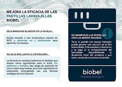 Biobel - Pastillas para Lavavajillas - Origen Natural - Pastillas Monodosis Todo en 1 - Limpia y Desengrasa la Suciedad Incrustada - Envoltorio Hidrosoluble - Sin Perfume - 30 Ud