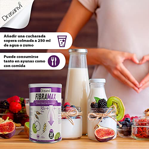 DRASANVI Fibramax l Combinación de Fibra Soluble e Insoluble l con Manzana, Fibra de trigo, Ispágula y Fibra de avena |Fundamental para el Tránsito Intestinal l Saciante
