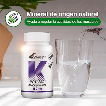 Soria Natural Potasio - MÁXIMA ABSORCIÓN - Ayuda a Regular la Actividad de los Músculos – Favorece al Sistema Nervioso - Liberación Sostenida para mejor asimilación - 60 comprimidos de 1.400 mg.