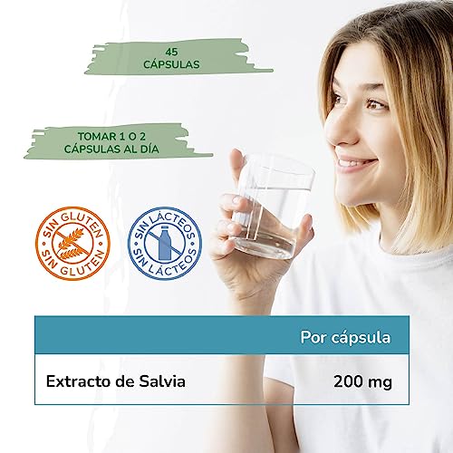 NEO | Extracto Seco de Hojas de Salvia | 45 Cápsulas | 200 mg | Ayuda a Mejorar los Síntomas de la Menopausia | Suplemento Alimenticio Natural con Ácido Rosmarínico