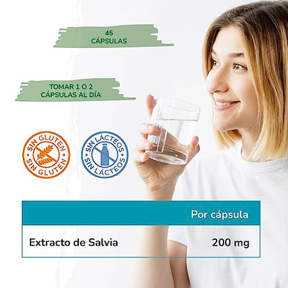 NEO | Extracto Seco de Hojas de Salvia | 45 Cápsulas | 200 mg | Ayuda a Mejorar los Síntomas de la Menopausia | Suplemento Alimenticio Natural con Ácido Rosmarínico