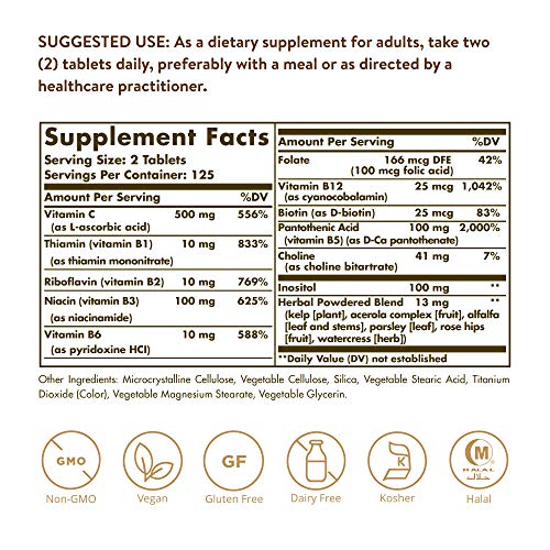 Solgar | Vitamina B-Complex con Vitamina C | 250 Comprimidos