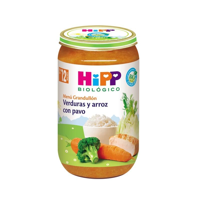 HiPP Biológico - Tarrito De Verduritas con Pavo BIO - Menú Grandullón con Trocitos - 220g - Ingredientes de Producción Ecológica - Sin Gluten - A Partir de 12 Meses