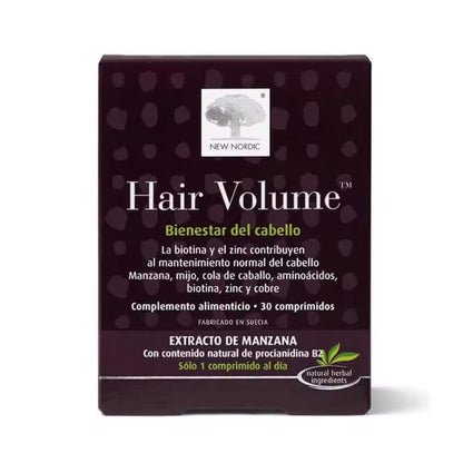 New Nordic Hair Volume | Vitaminas Para El Pelo | 30 Comprimidos | Complemento Alimenticio | Biotina | Zinc | Cobre | Mantenimiento Del Pelo | Natural